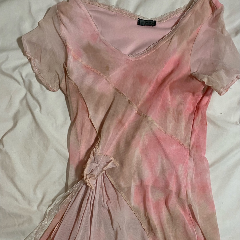 2000s pink asymmetrical blouse